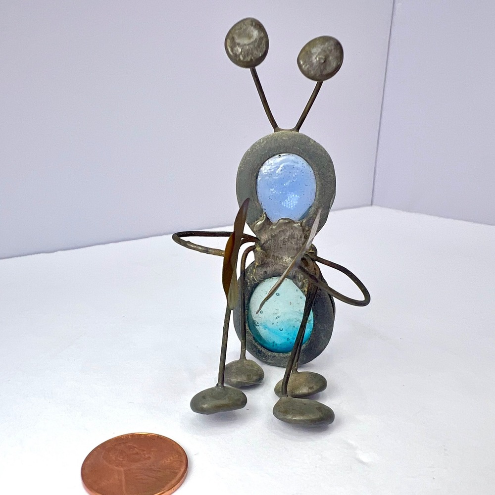 Handmade Metal and Glass Ant Sculpture Art Figurine Vintage Decor Welded Insect